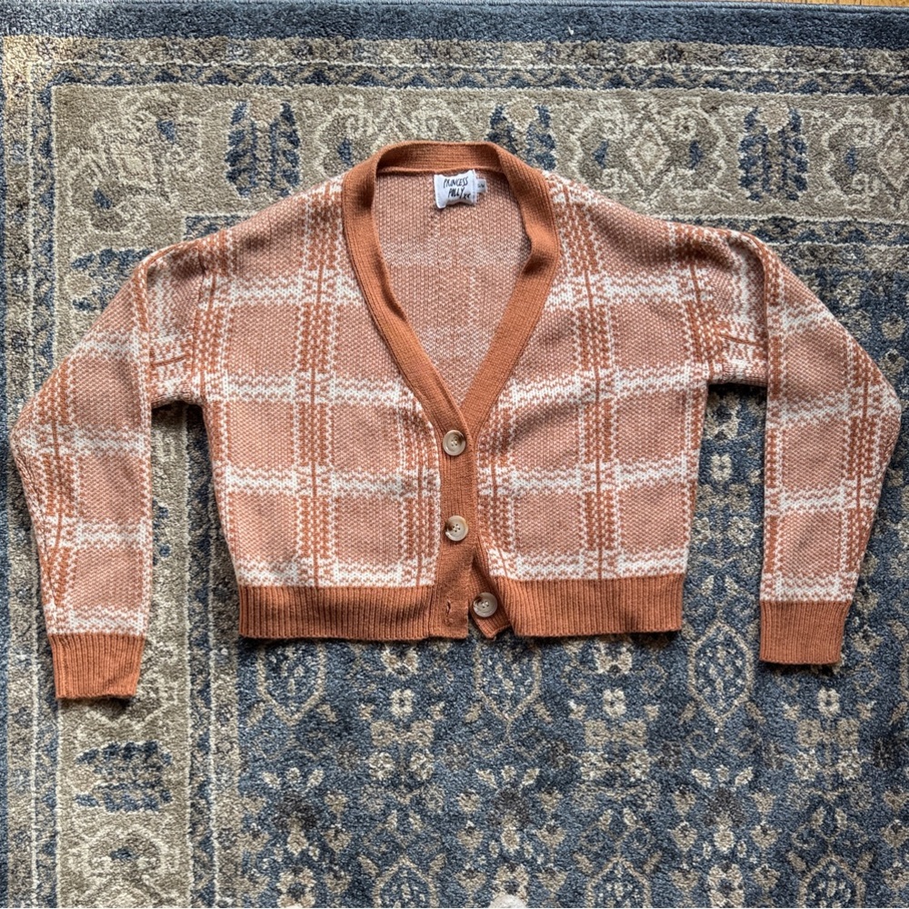 Princess Polly Rust and Cream Plaid Cardigan